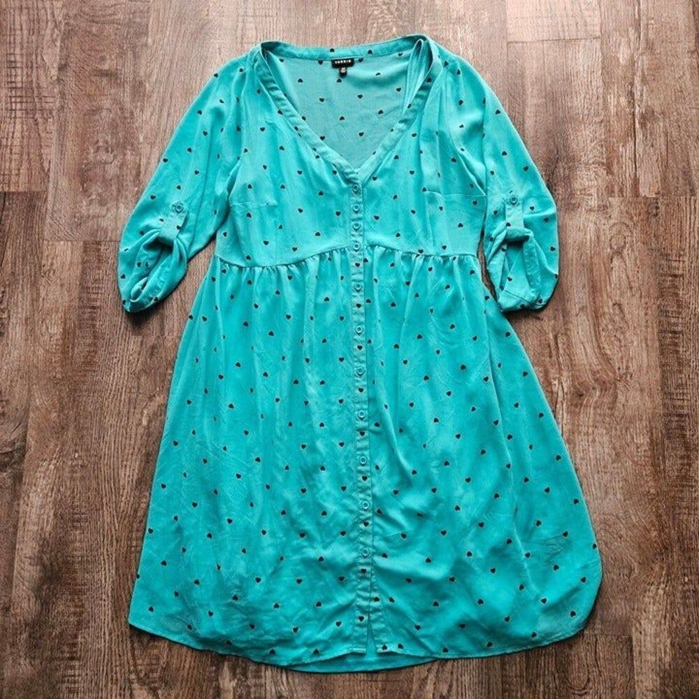 Torrid Chiffon Heart Print Mini Shirt Dress